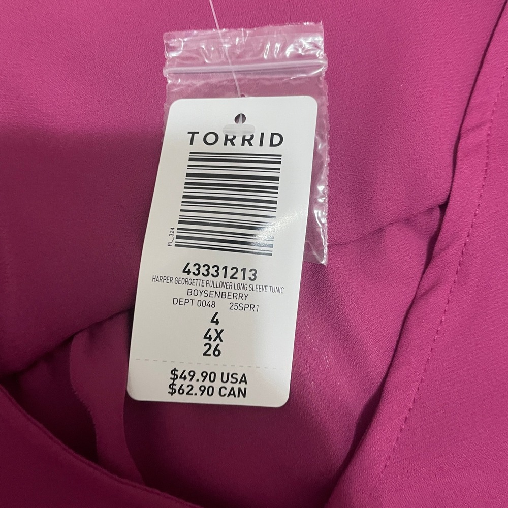 Torrid 4X Harper Georgette Pullover Long Sleeve Tunic Boysenberry Purple NWT - Picture 3 of 8